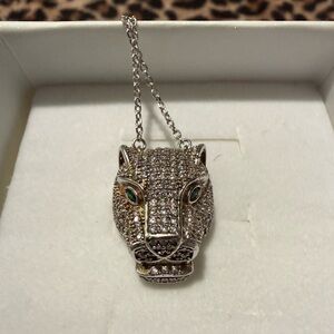 Leopard cubic zirconia sterling silver necklace